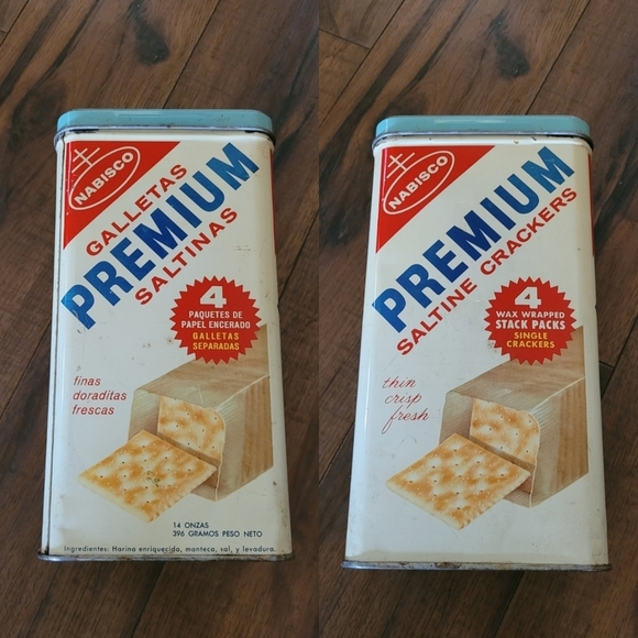 1960s Premium Saltine Cracker Tin Nabisco Bi-Lingual Cracker Canister - Picture 1 of 6